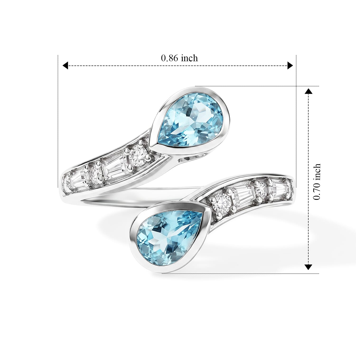 D'Joy AAA Blue Apatite and Moissanite 1.80 ctw Cross The Wave Ring in Rhodium Over Sterling Silver (Size 6.0)