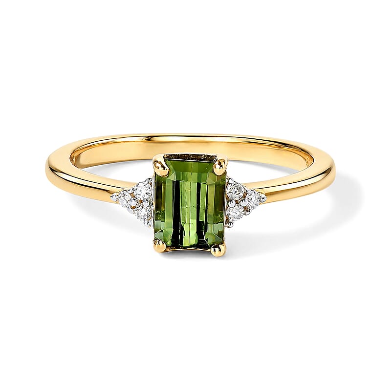 D'Joy AAA Sapo Green Tourmaline and Moissanite 1.25 ctw Ring in 18K Vermeil Yellow Gold Over Sterling Silver (Size 7.0)