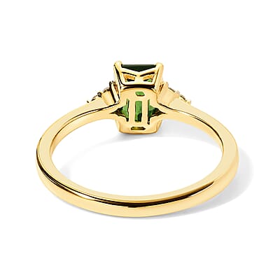 D'Joy AAA Sapo Green Tourmaline and Moissanite 1.25 ctw Ring in 18K Vermeil Yellow Gold Over Sterling Silver (Size 7.0)
