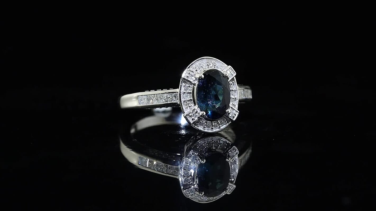 Luxoro AAA Monte Belo Indicolite and Diamond I2 1.50 ctw Ring in 10K White Gold (Size 7.0)