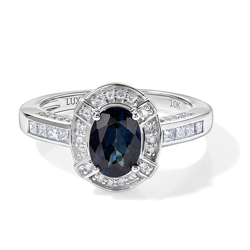 Luxoro AAA Monte Belo Indicolite and Diamond I2 1.50 ctw Imperial Halo Ring in 10K White Gold (Size 8.0)