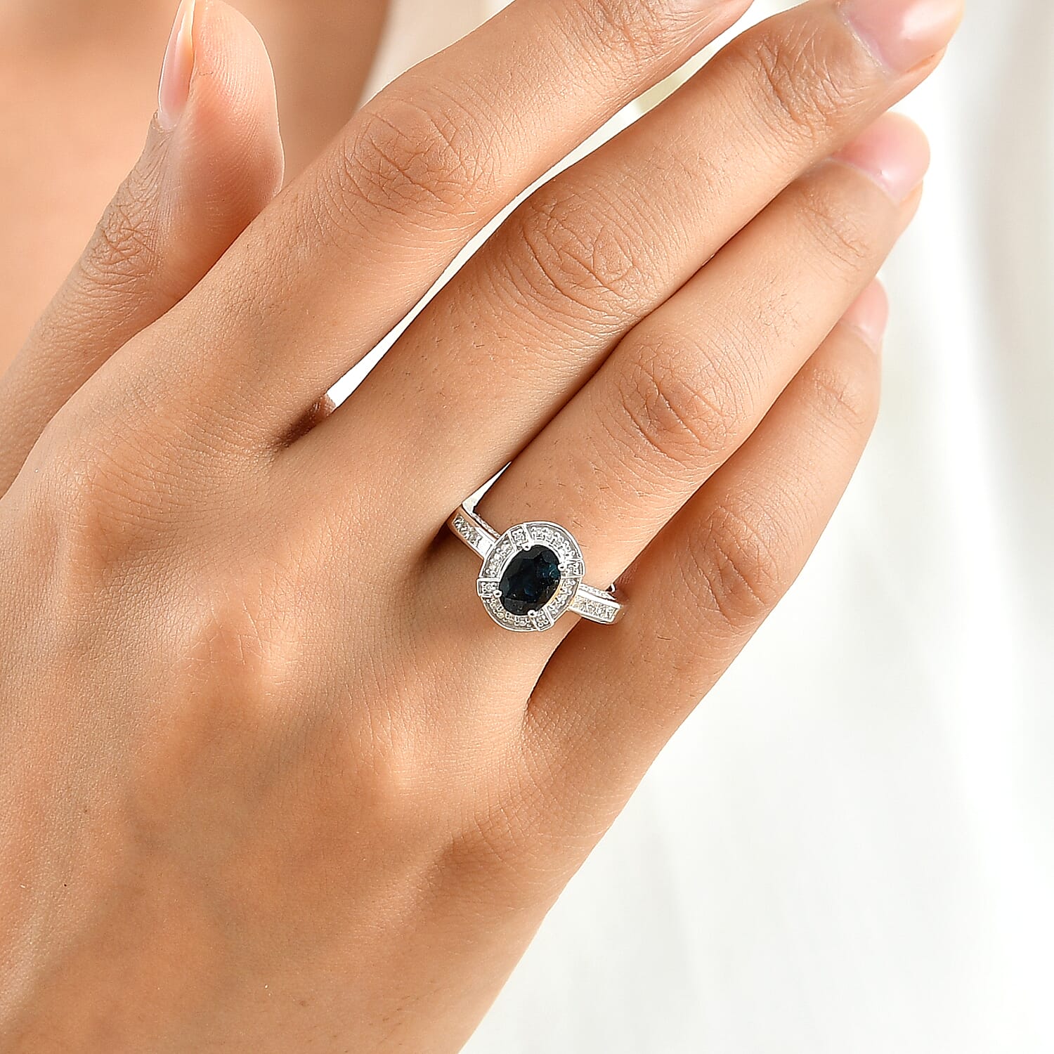 Luxoro AAA Monte Belo Indicolite and Diamond I2 1.50 ctw Imperial Halo Ring in 10K White Gold (Size 8.0)