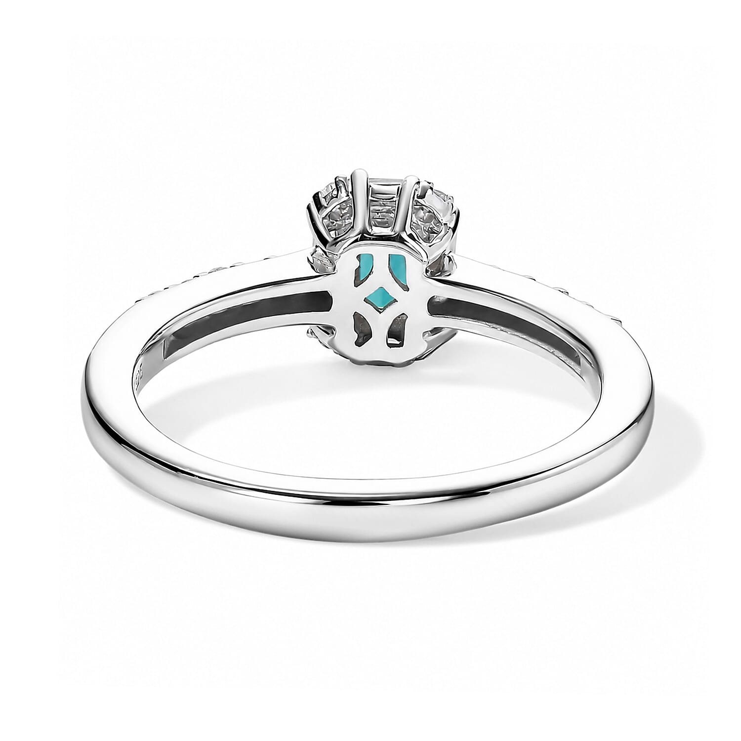 D'Joy AAA Monte Belo Indicolite and Moissanite 0.65 ctw Deco Glamour Ring in Rhodium Over Sterling Silver (Size 6.0)