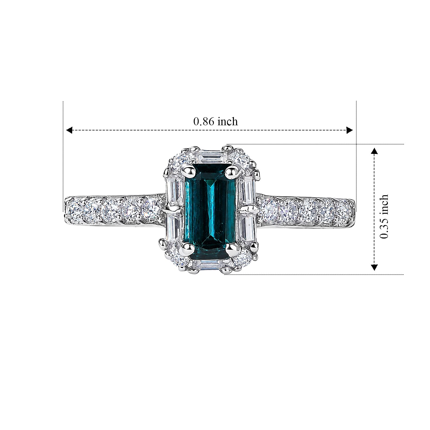 D'Joy AAA Monte Belo Indicolite and Moissanite 0.65 ctw Deco Glamour Ring in Rhodium Over Sterling Silver (Size 6.0)