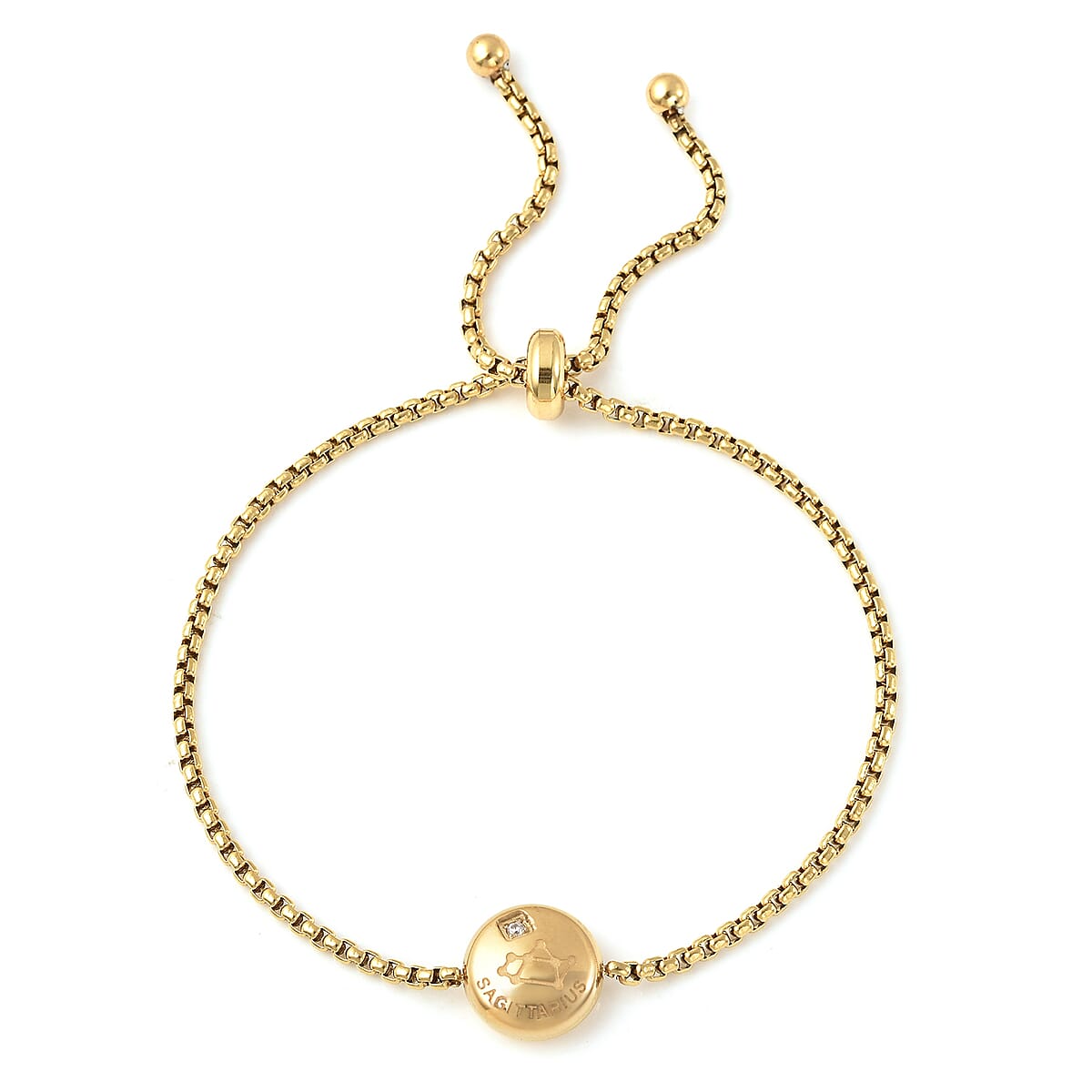 Sagittarius Zodiac Jewelry Gift Box with Austrian Crystal Constellation Bolo Bracelet in ION Plated YG Stainless Steel image number 1