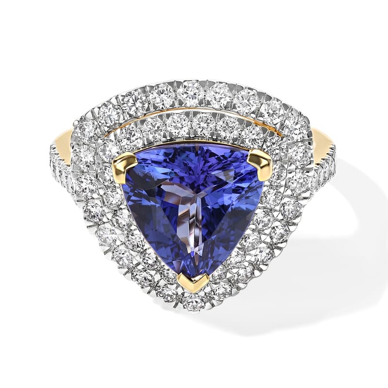 Certified & Appraised AAA Tanzanite and Luxuriant Lab Grown Diamond G-H SI 4.50 ctw Ring in 10K Yellow Gold (Size 6.0)