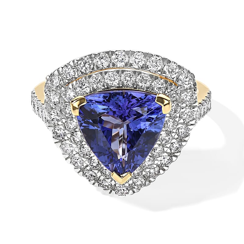 Certified & Appraised AAA Tanzanite and Luxuriant Lab Grown Diamond G-H SI 4.50 ctw Ring in 10K Yellow Gold (Size 6.0)