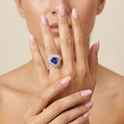 Certified & Appraised AAA Tanzanite and Luxuriant Lab Grown Diamond G-H SI 4.50 ctw Ring in 10K Yellow Gold (Size 6.0)
