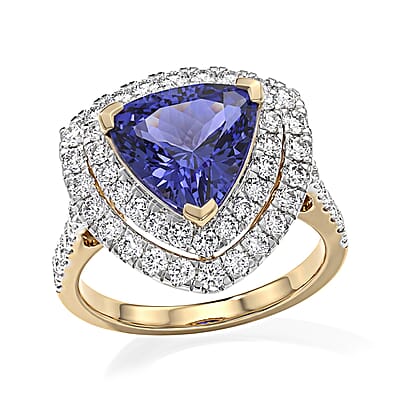 Certified & Appraised AAA Tanzanite and Luxuriant Lab Grown Diamond G-H SI 4.50 ctw Ring in 10K Yellow Gold (Size 6.0)