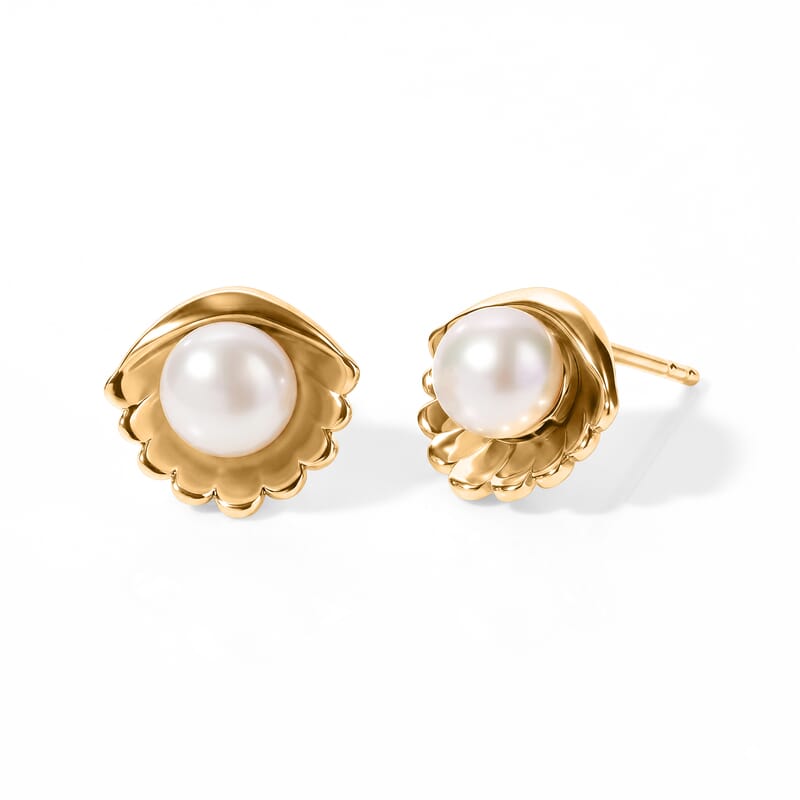 GP Trionfo Collection Freshwater Pearl Stud Earrings in 18K Vermeil Yellow Gold Over Sterling Silver