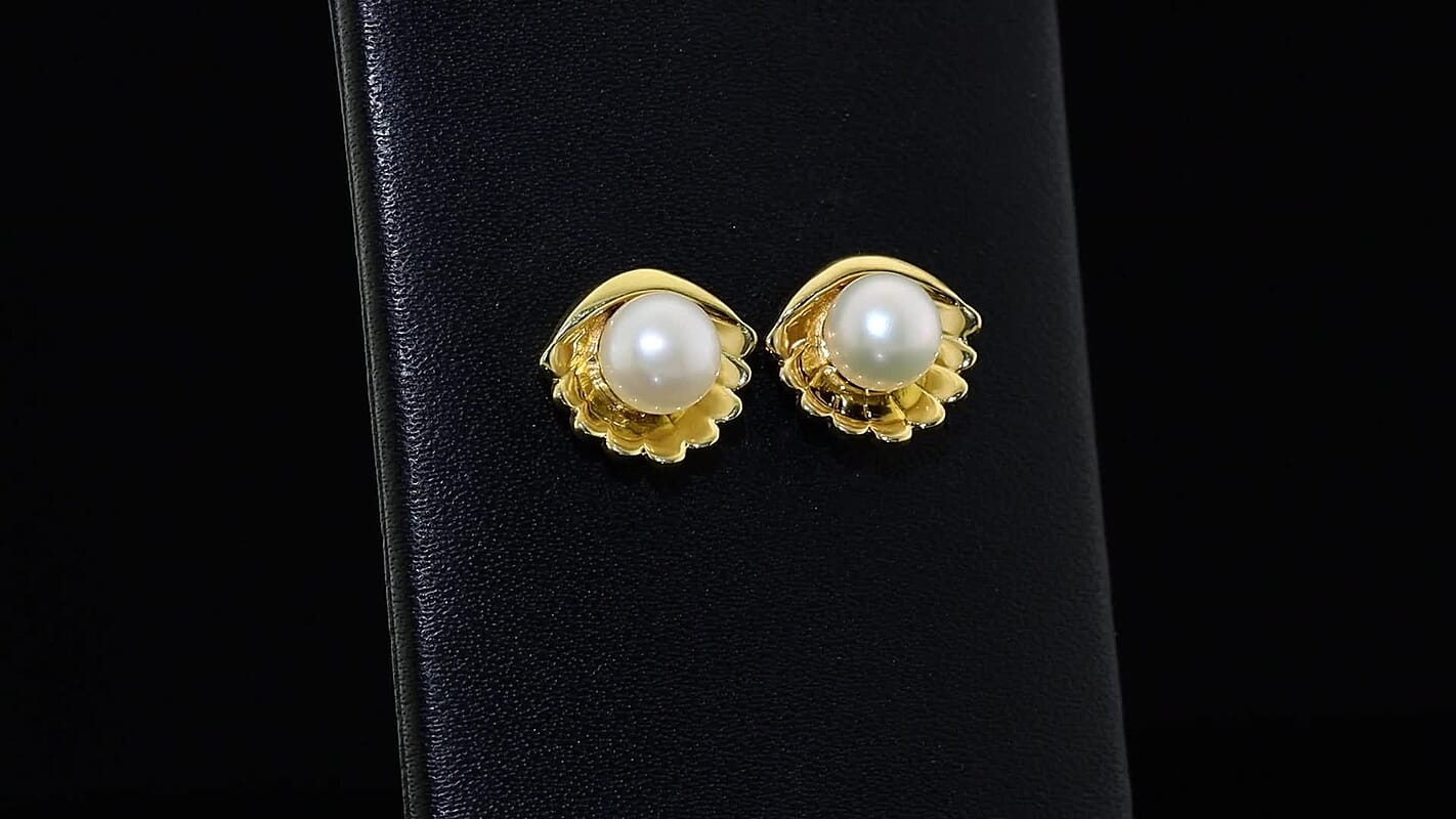 GP Fresh Water Pearl Solitaire Stud Earrings in 18K Vermeil Yellow Gold Over Sterling Silver