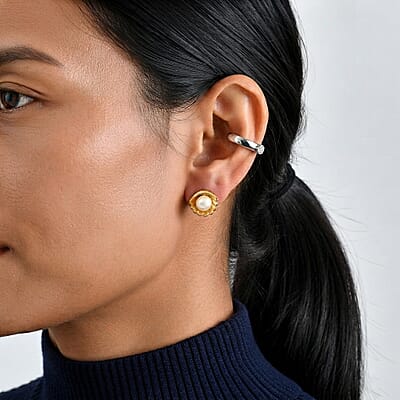 GP Fresh Water Pearl Solitaire Stud Earrings in 18K Vermeil Yellow Gold Over Sterling Silver