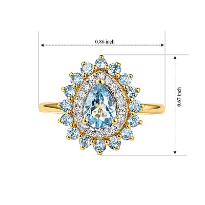 D'Joy Santa Maria Aquamarine and Moissanite 1.20 ctw Ring in 18K Vermeil Yellow Gold Over Sterling Silver (Size 6.0)