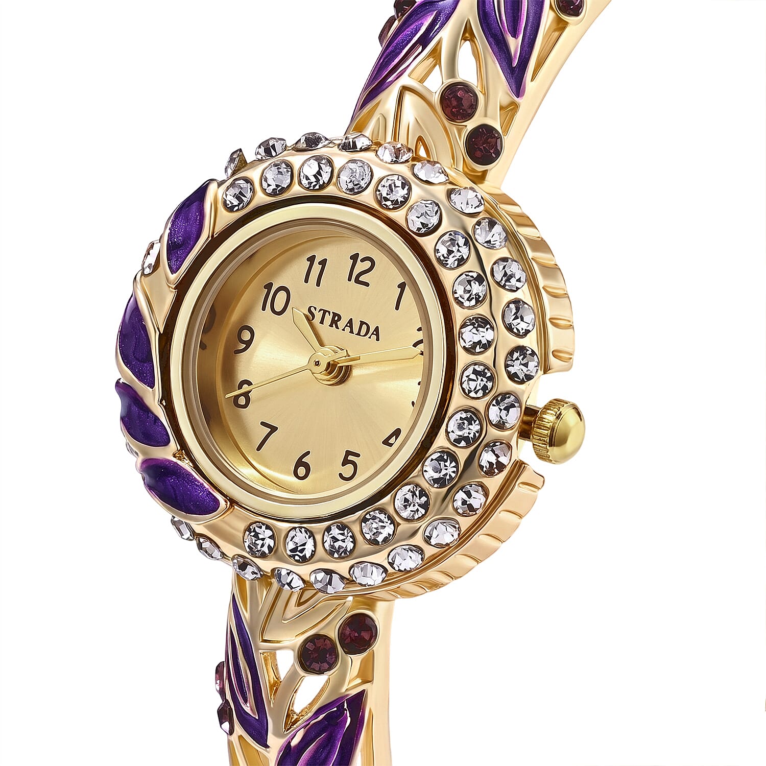 Strada Multi Color Austrian Crystal and Enameled SL68 Quartz Movement Bangle Watch in Goldtone (7.00 In)