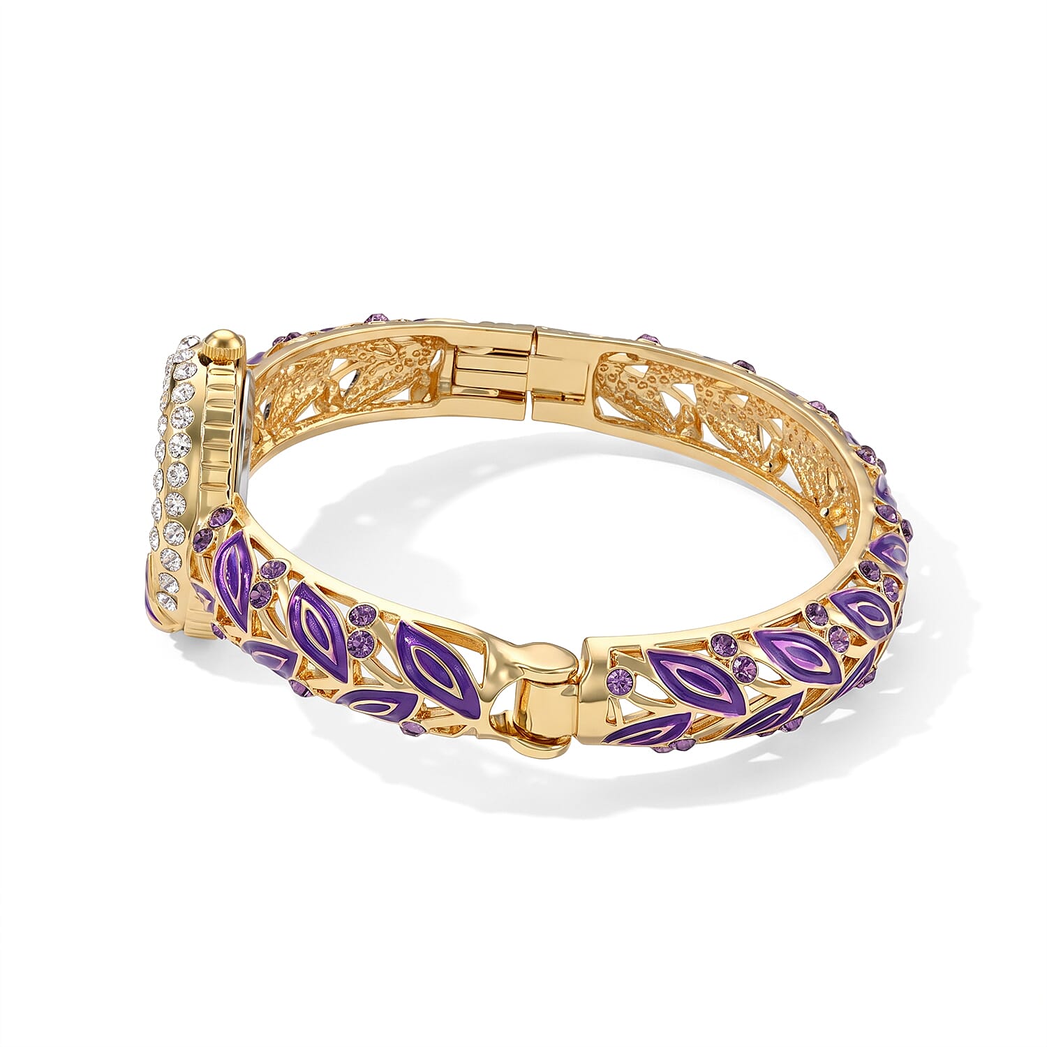 Strada Multi Color Austrian Crystal and Enameled SL68 Quartz Movement Bangle Watch in Goldtone (7.00 In)