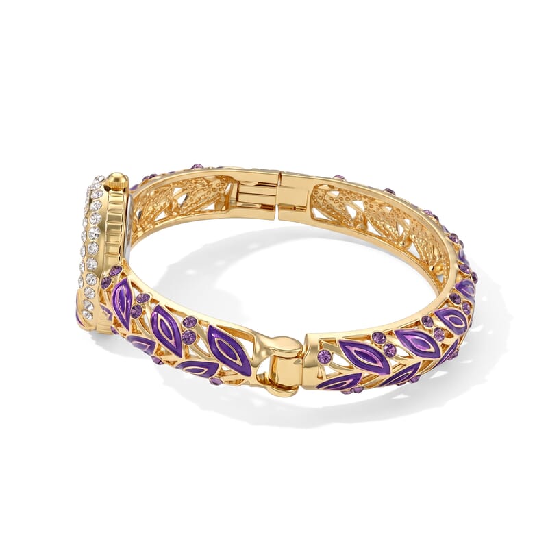 Strada Multi Color Austrian Crystal and Enameled SL68 Quartz Movement Bangle Watch in Goldtone (7.00 In)