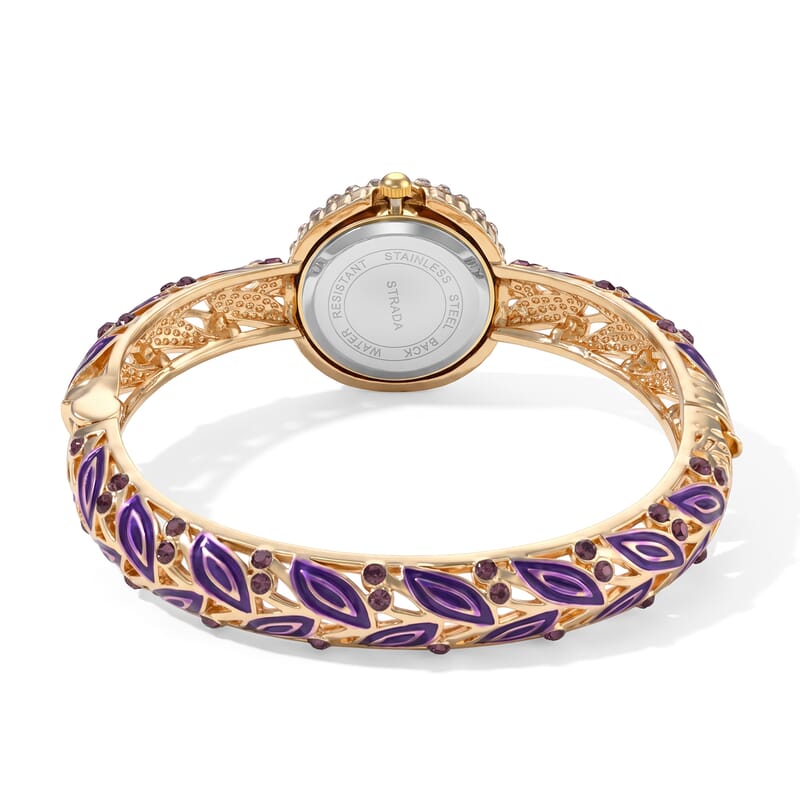 Strada Multi Color Austrian Crystal and Enameled SL68 Quartz Movement Bangle Watch in Goldtone (7.00 In)