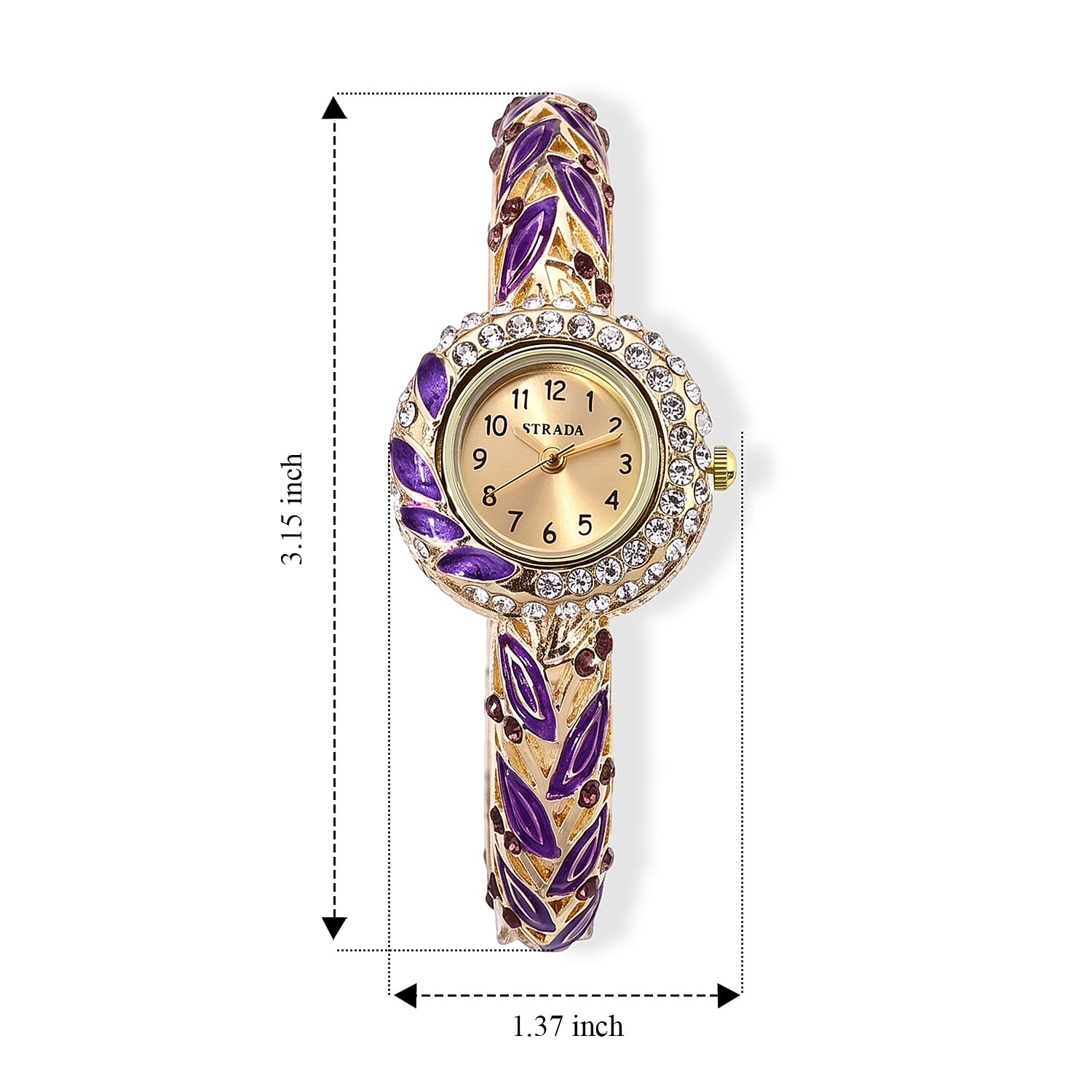 Strada Multi Color Austrian Crystal and Enameled SL68 Quartz Movement Bangle Watch in Goldtone (7.00 In)