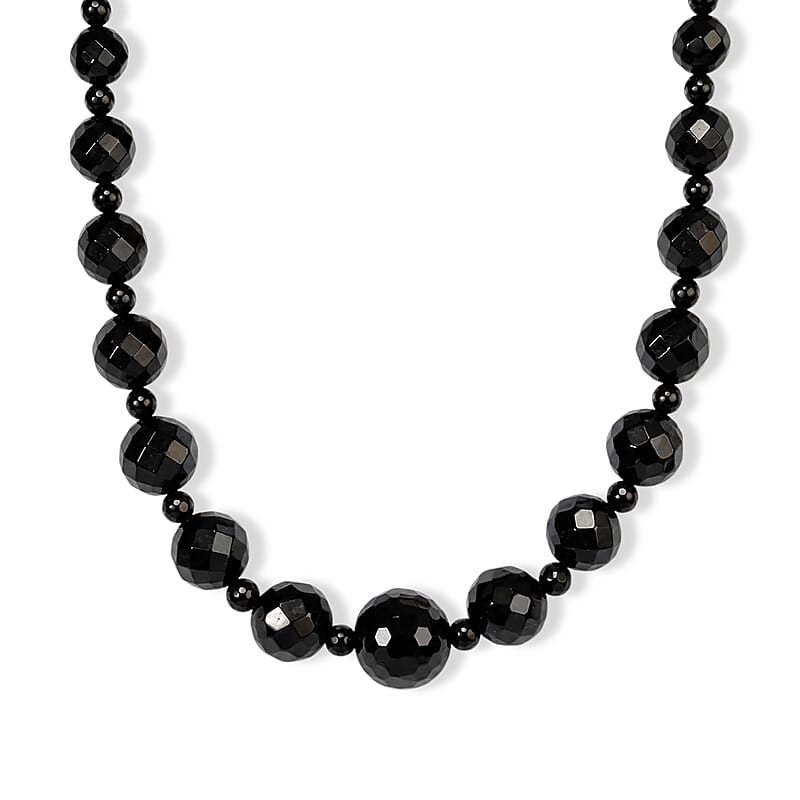 EverTrue Black Agate 165.00 ctw Beaded Necklace in Stainless Steel 20 Inches