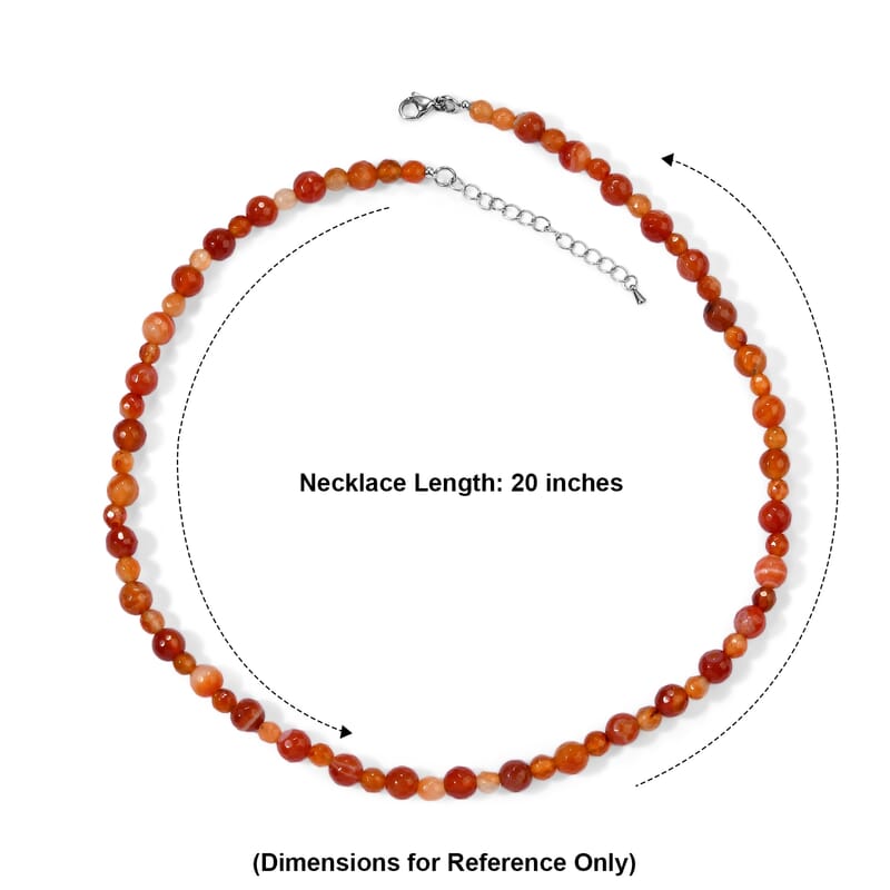 EverTrue Carnelian 165.00 ctw Beaded Necklace in Stainless Steel 20 Inches