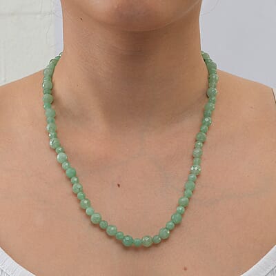 EverTrue Green Aventurine 165.00 ctw Beaded Necklace in Stainless Steel 20 Inches