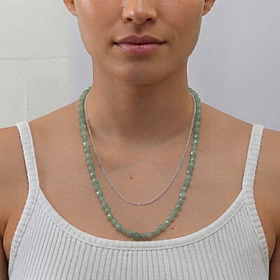 EverTrue Green Aventurine 165.00 ctw Beaded Necklace in Stainless Steel 20 Inches