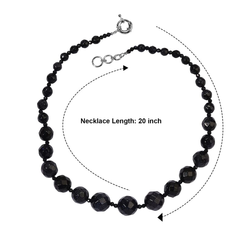 EverTrue Blue Sandstone 410.00 ctw Beaded Necklace in Platinum Bond 20 Inches