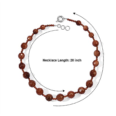 EverTrue Gold Sandstone 410.00 ctw Beaded Necklace in Platinum Bond 20 Inches