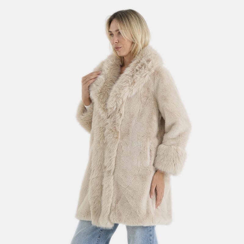 La Marey Beige Luxe Faux Fur Trench Jacket - S/M
