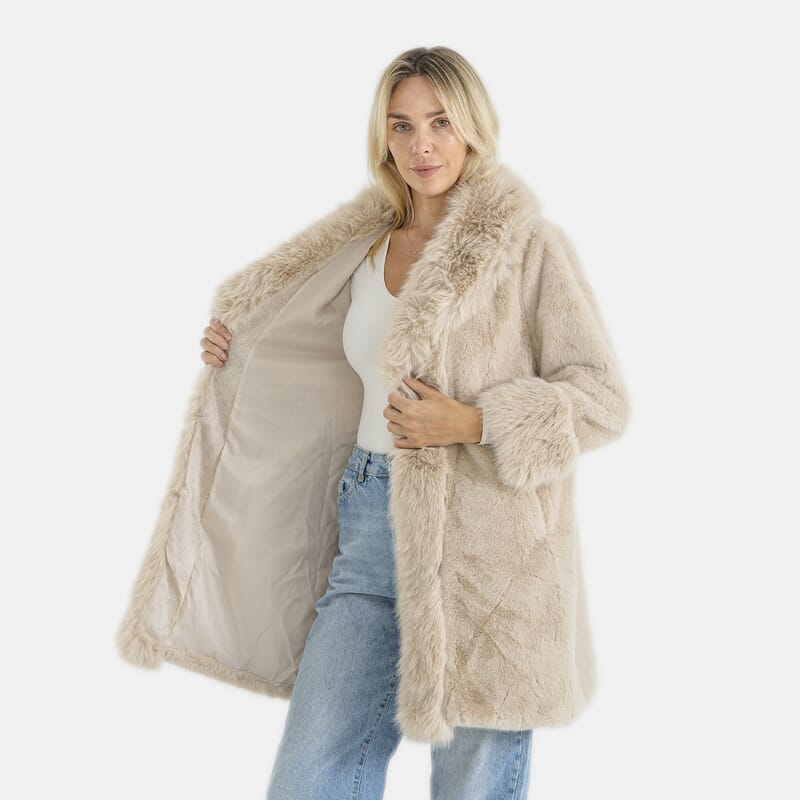 La Marey Beige Luxe Faux Fur Trench Jacket - S/M