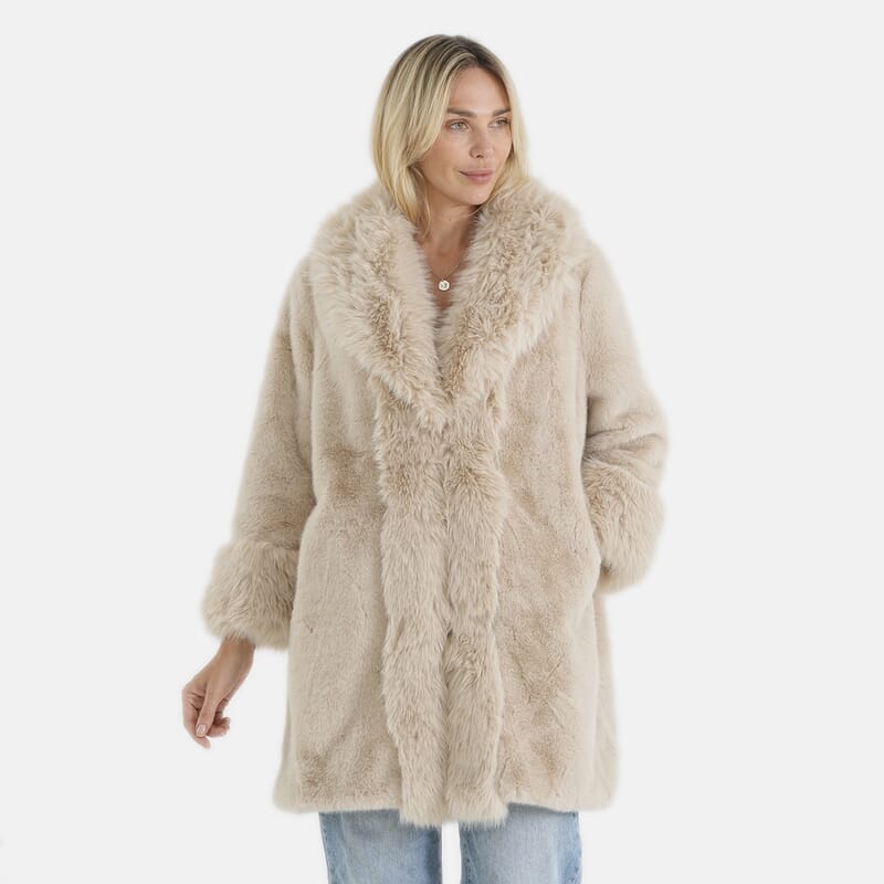 La Marey Beige Luxe Faux Fur Trench Jacket - S/M