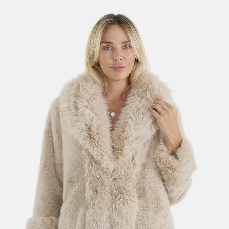 La Marey Beige Luxe Faux Fur Trench Jacket - S/M