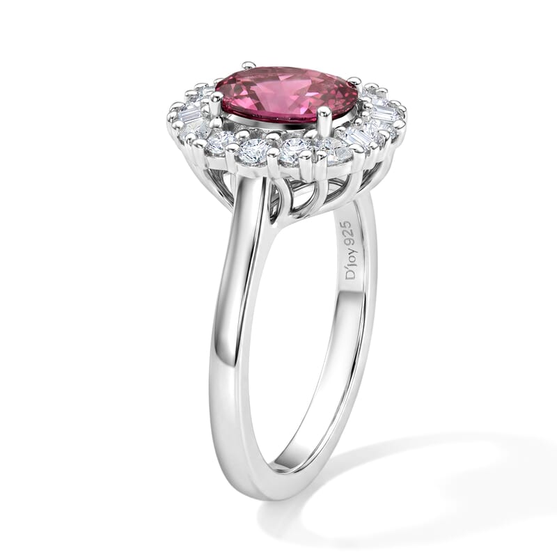 D'Joy Premium Usambara Color Change Garnet, Moissanite Ring in Rhodium Over Sterling Silver (Size 5.0) 2.10 ctw
