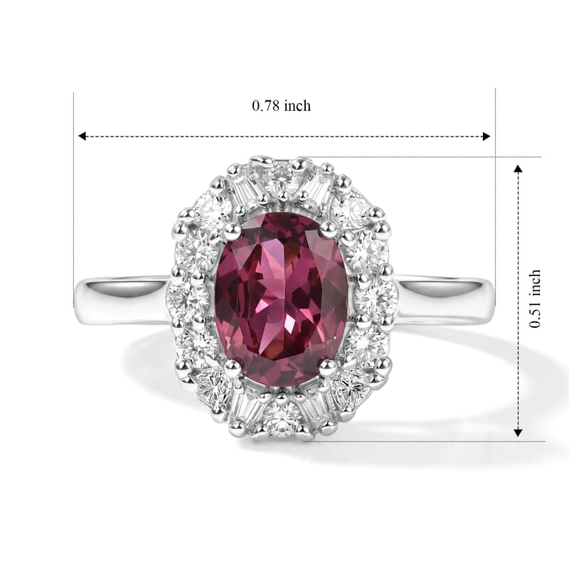 D'Joy Premium Usambara Color Change Garnet, Moissanite Ring in Rhodium Over Sterling Silver (Size 5.0) 2.10 ctw