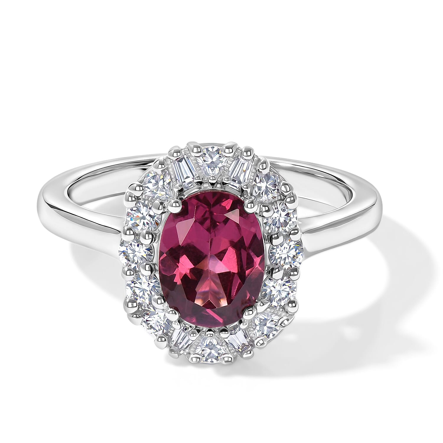 D'Joy Premium Usambara Color Change Garnet and Moissanite 2.10 ctw Ring in Rhodium Over Sterling Silver (Size 6.0)