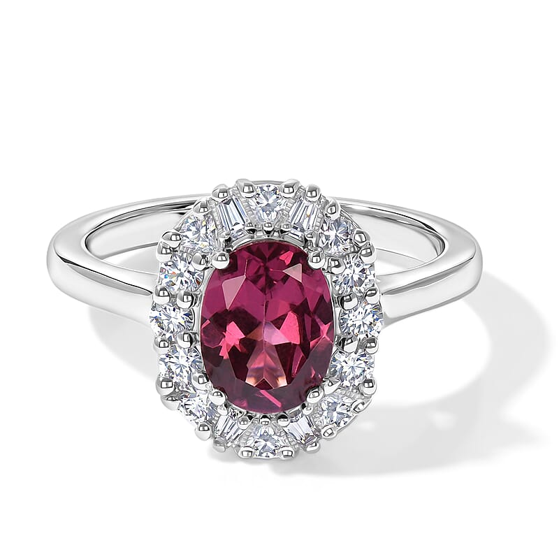 D'Joy Premium Usambara Color Change Garnet and Moissanite 2.10 ctw Ring in Rhodium Over Sterling Silver (Size 6.0)