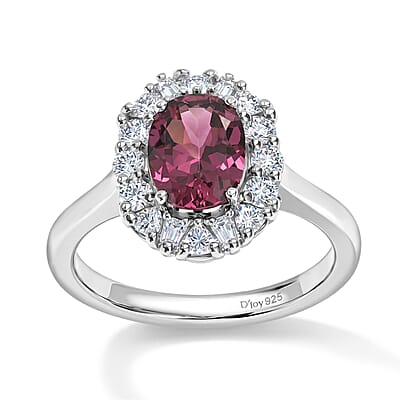 D'Joy Premium Usambara Color Change Garnet and Moissanite 2.10 ctw Ring in Rhodium Over Sterling Silver (Size 6.0)