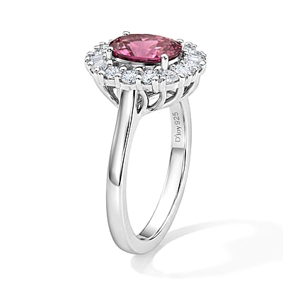 D'Joy Premium Usambara Color Change Garnet and Moissanite 2.10 ctw Ring in Rhodium Over Sterling Silver (Size 6.0)