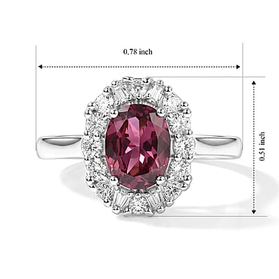 D'Joy Premium Usambara Color Change Garnet and Moissanite 2.10 ctw Ring in Rhodium Over Sterling Silver (Size 6.0)
