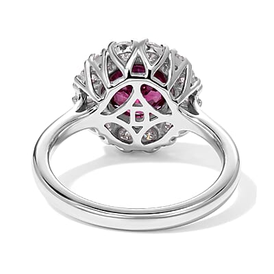 D'Joy Premium Usambara Color Change Garnet and Moissanite 2.20 ctw Ring in Rhodium Over Sterling Silver (Size 6.0)