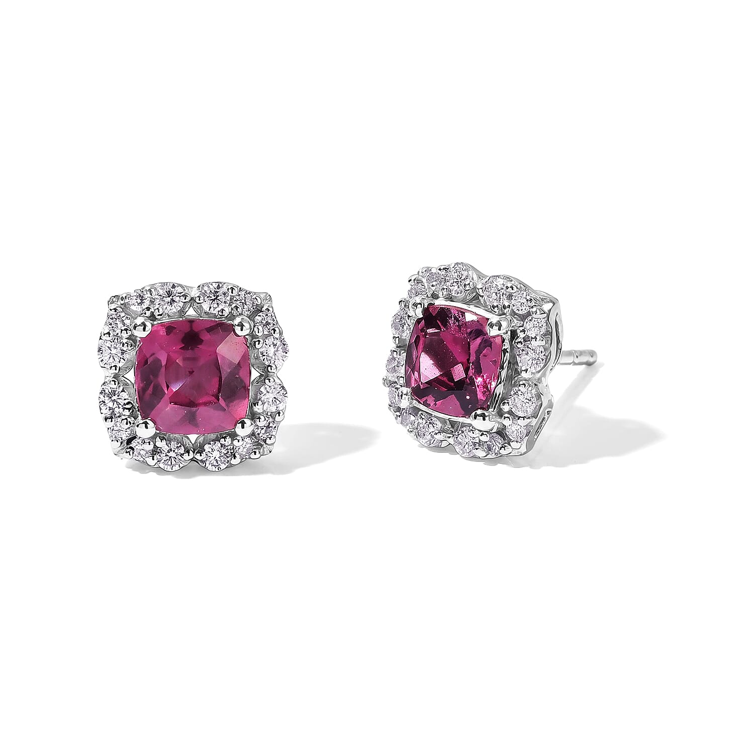 D'Joy Premium Usambara Color Change Garnet and Moissanite 2.20 ctw Earrings in Rhodium Over Sterling Silver