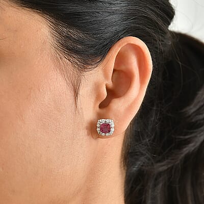 D'Joy Premium Usambara Color Change Garnet and Moissanite 2.20 ctw Earrings in Rhodium Over Sterling Silver