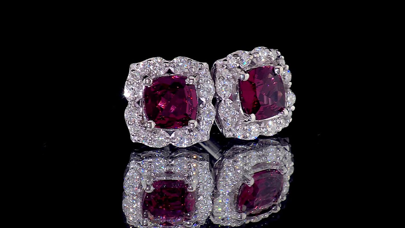 D''Joy Premium Usambara Color Change Garnet, Moissanite Earrings in Rhodium Over Sterling Silver 2.20 ctw