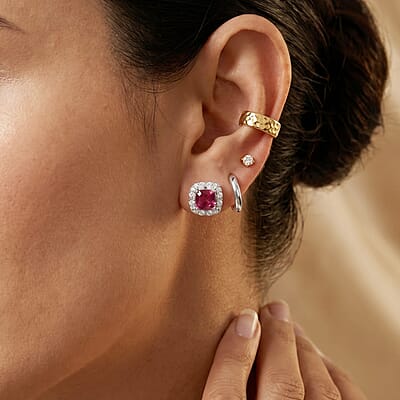 D'Joy Premium Usambara Color Change Garnet and Moissanite 2.20 ctw Earrings in Rhodium Over Sterling Silver
