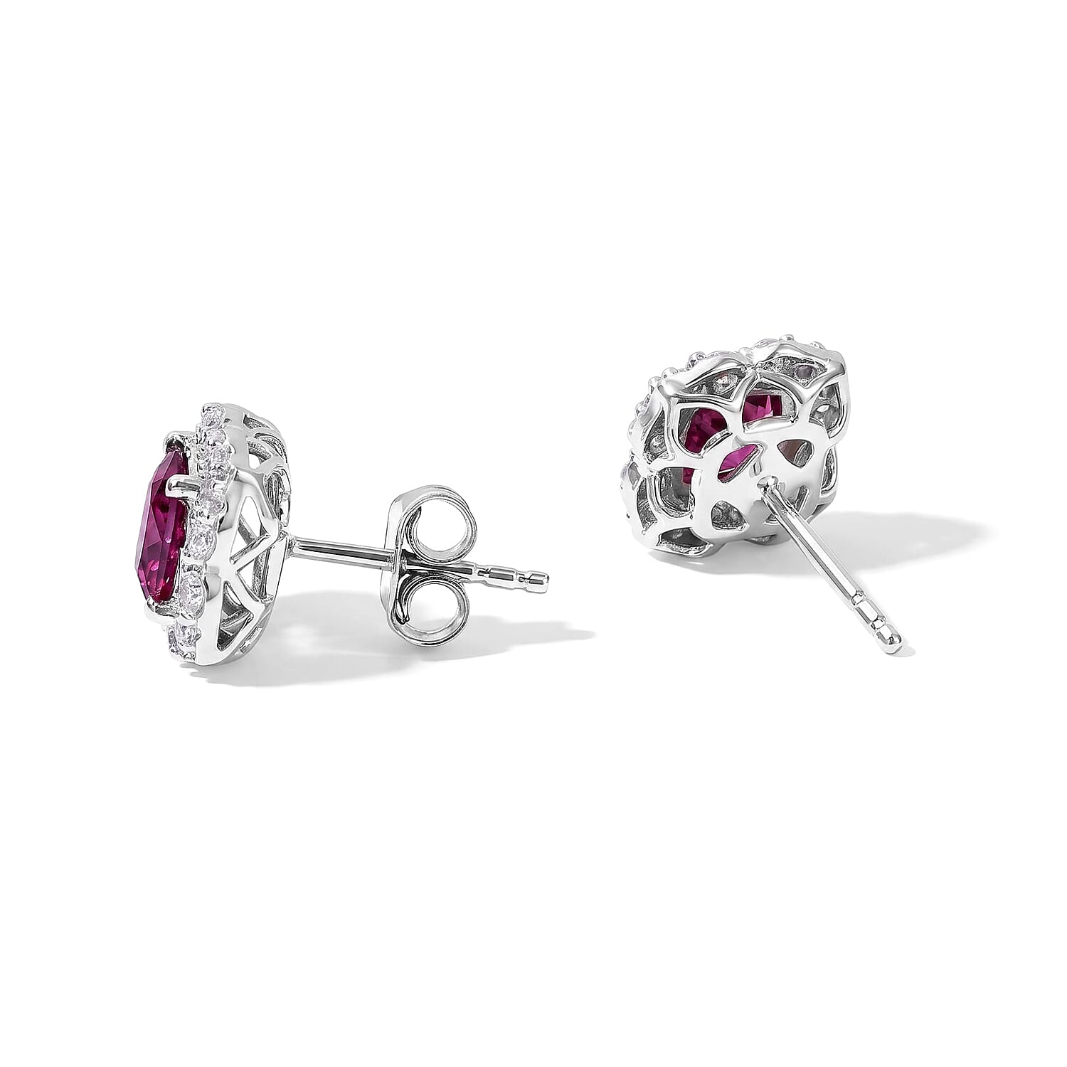 D'Joy Premium Usambara Color Change Garnet and Moissanite 2.20 ctw Earrings in Rhodium Over Sterling Silver