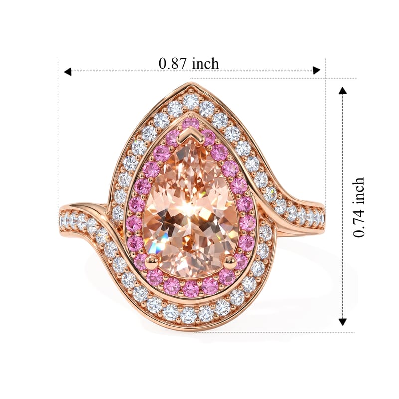 D'Joy Premium Marropino Morganite, Pink Sapphire and White Diamond 2.30 ctw Swirl of Love Ring in 18K Vermeil Rose Gold Over Sterling Silver (Size 7.0)