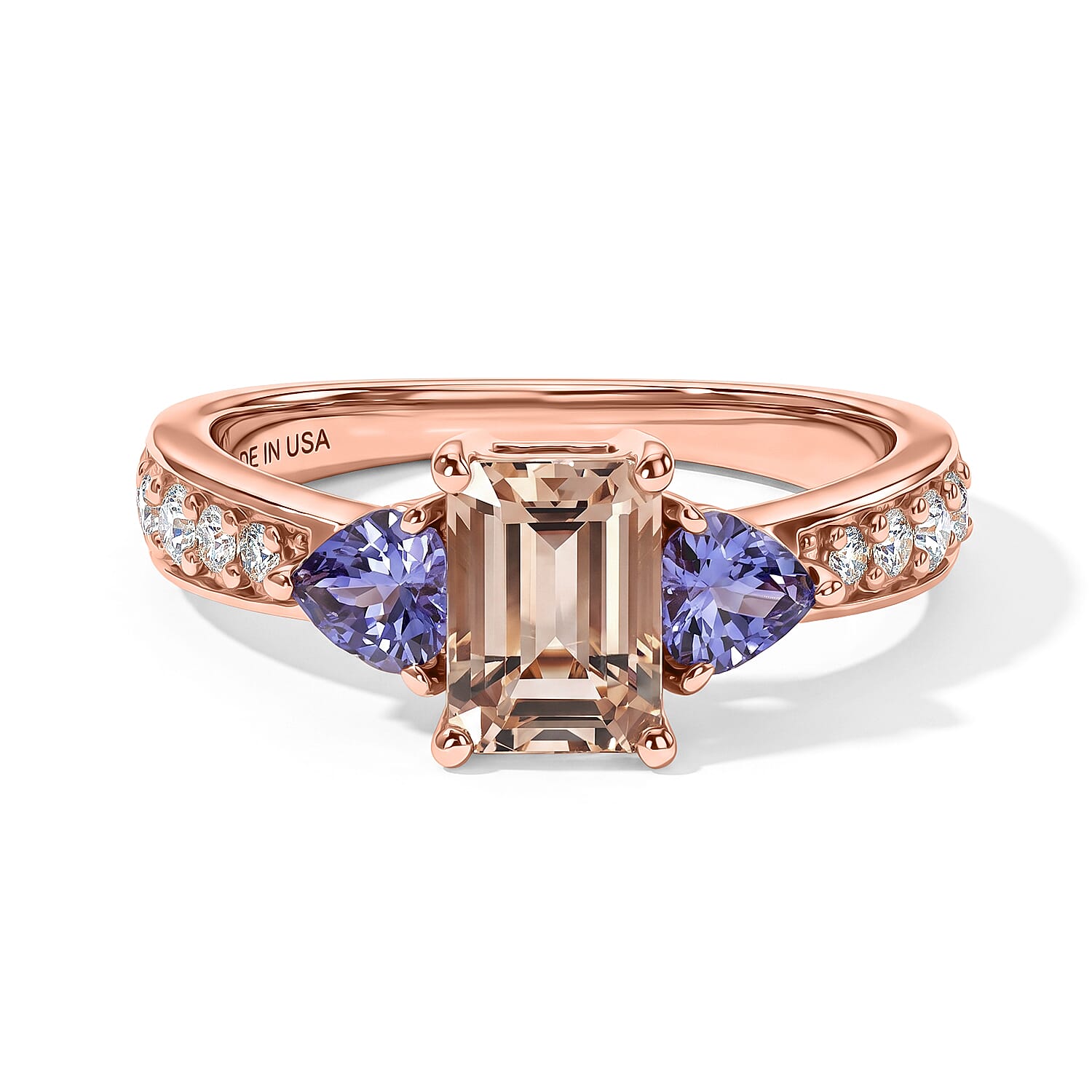 D'Joy Premium Marropino Morganite and Multi Gemstone 1.75 ctw Ring in 18K Vermeil Rose Gold Over Sterling Silver (Size 6.0)