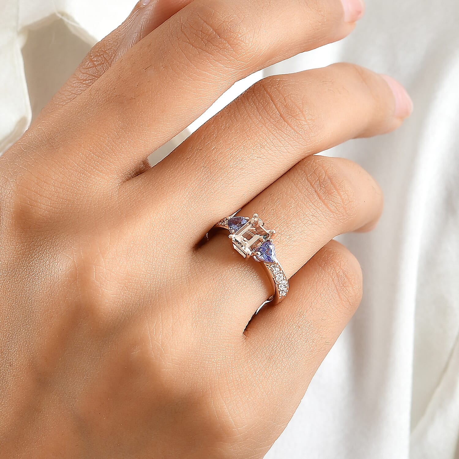 D'Joy Premium Marropino Morganite and Multi Gemstone 1.75 ctw Ring in 18K Vermeil Rose Gold Over Sterling Silver (Size 6.0)
