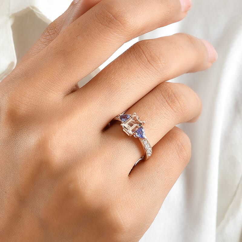 D'Joy Premium Marropino Morganite and Multi Gemstone 1.75 ctw Ring in 18K Vermeil Rose Gold Over Sterling Silver (Size 6.0)