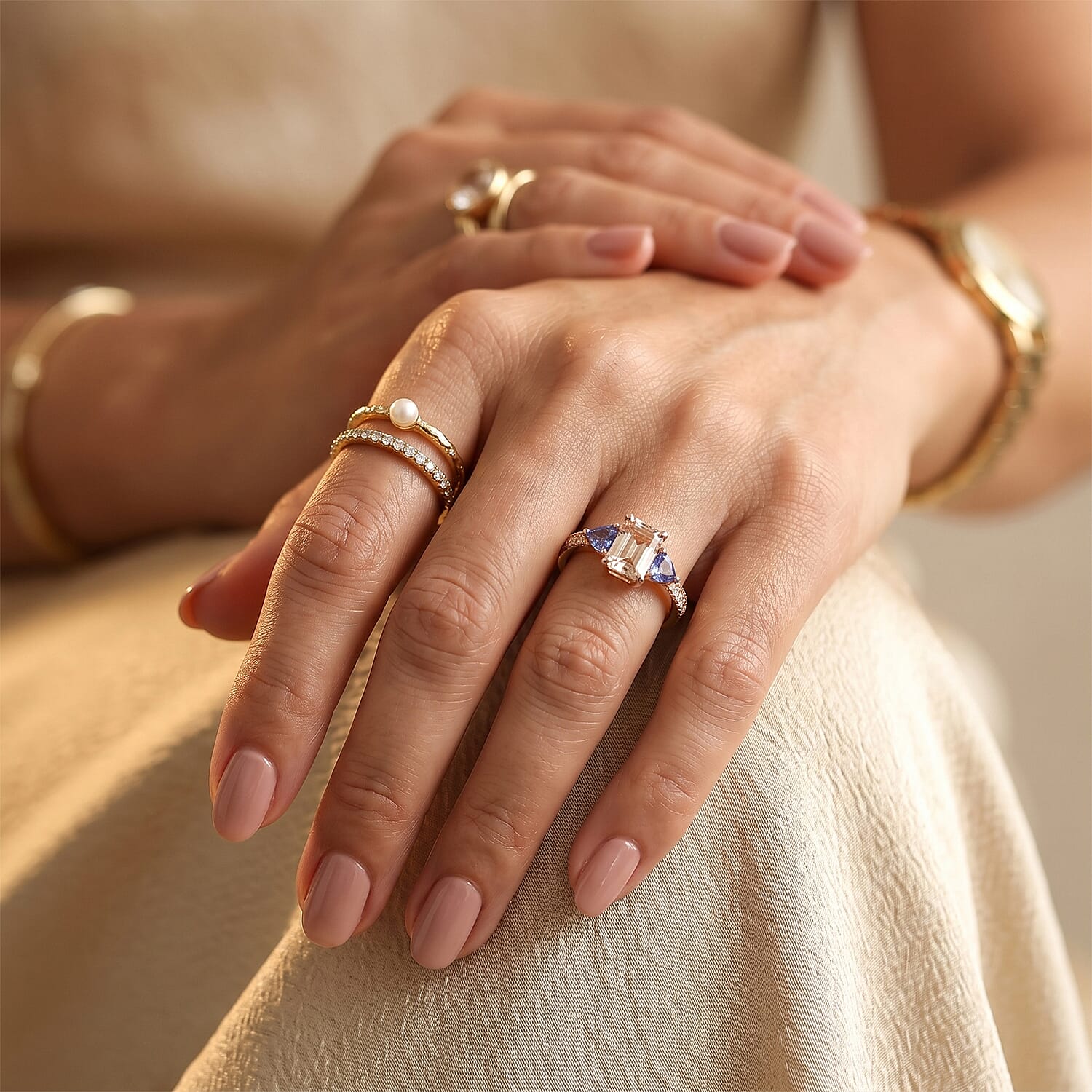 D'Joy Premium Marropino Morganite and Multi Gemstone 1.75 ctw Ring in 18K Vermeil Rose Gold Over Sterling Silver (Size 6.0)